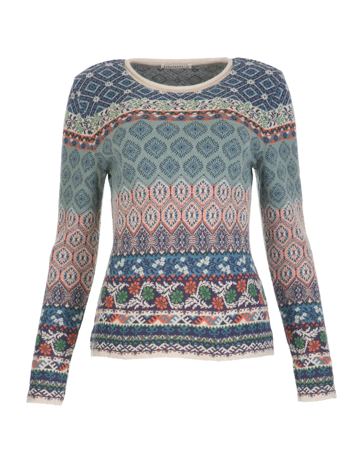 Dunque Damen Jacquard Pullover Bio Baumwolle Wolle