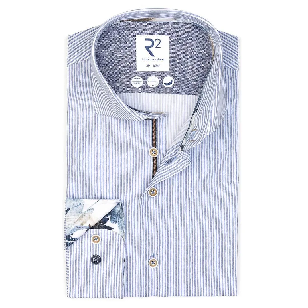 R2 Amsterdam Herren Businesshemd blau weiß gestreift 124.WSP.047 014 blue