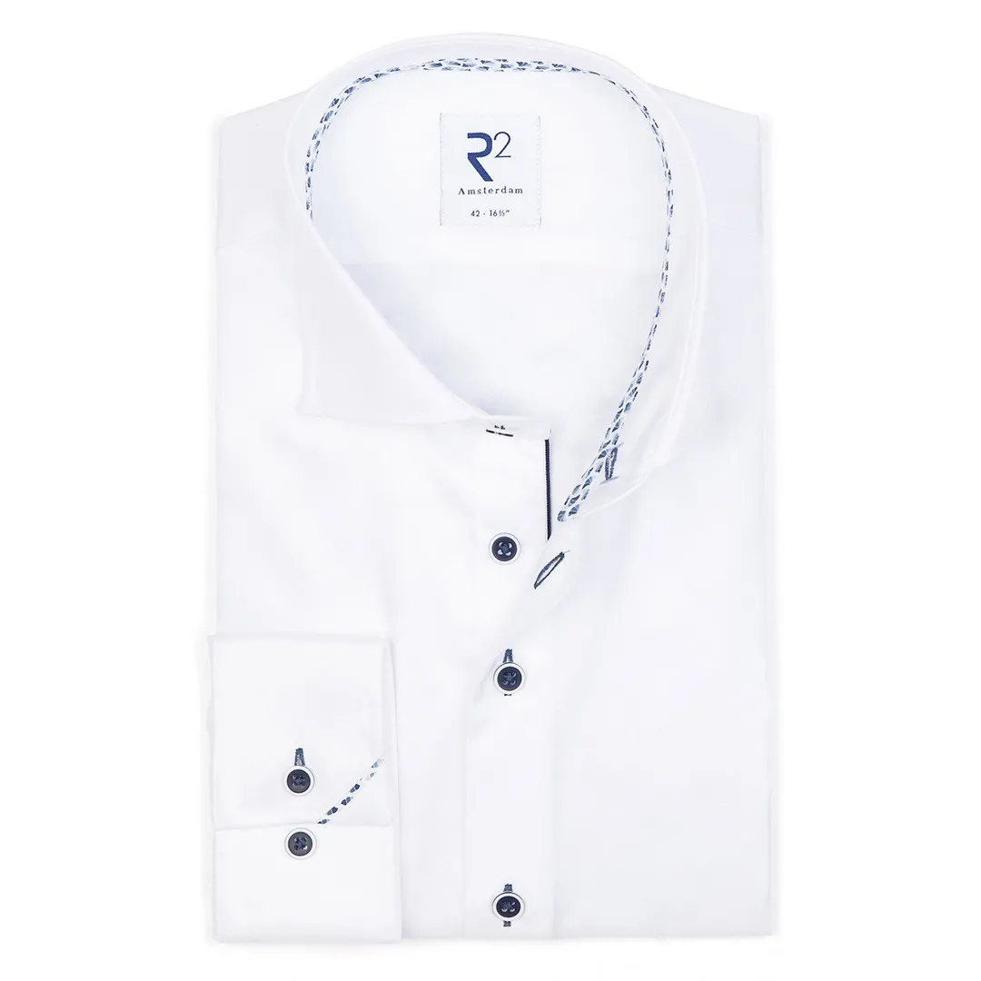 R2 Amsterdam Herren Businesshemd langarm weiß unifarben NOS Twill 001 004