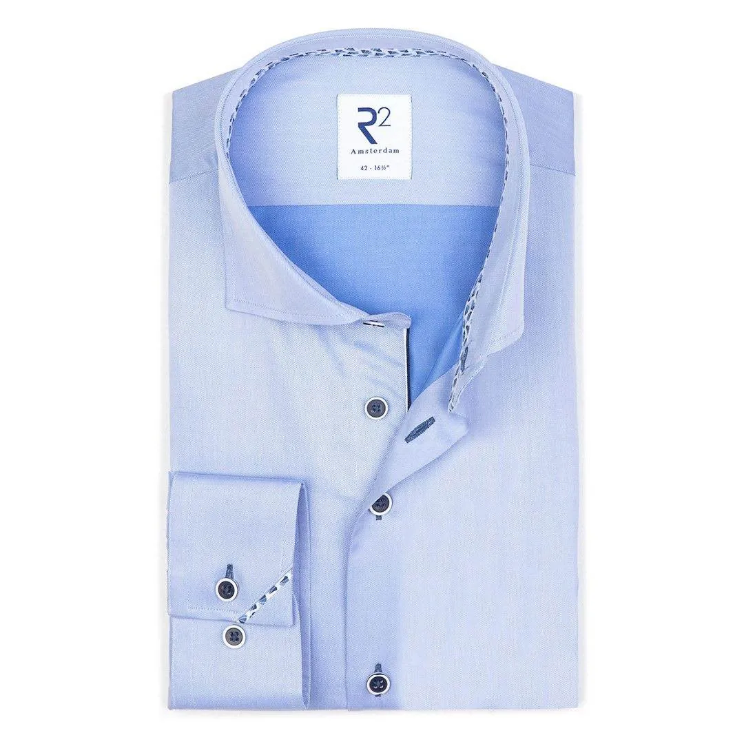 R2 Amsterdam Herren Businesshemd langarm blau unifarben NOS Twill 018 bleu