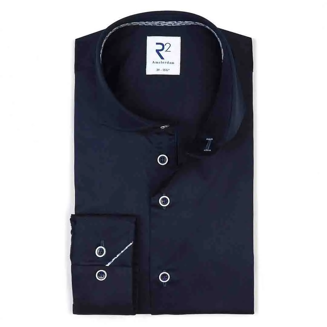R2 Amsterdam Herren Businesshemd langarm blau unifarben NOS Twill 003 010 navy