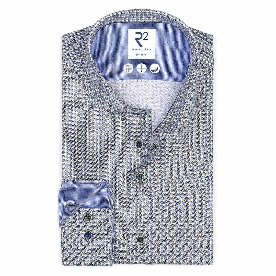 R2 Amsterdam Herren Hemd langarm blau grün 122.WSP.086 014