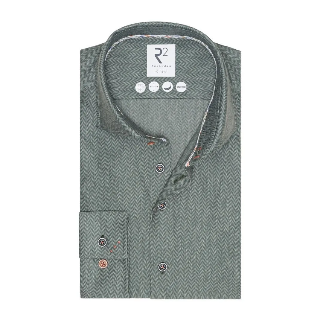 R2 Amsterdam Herren Businesshemd Modern Fit langarm grün 126.WSP.016 070 olive