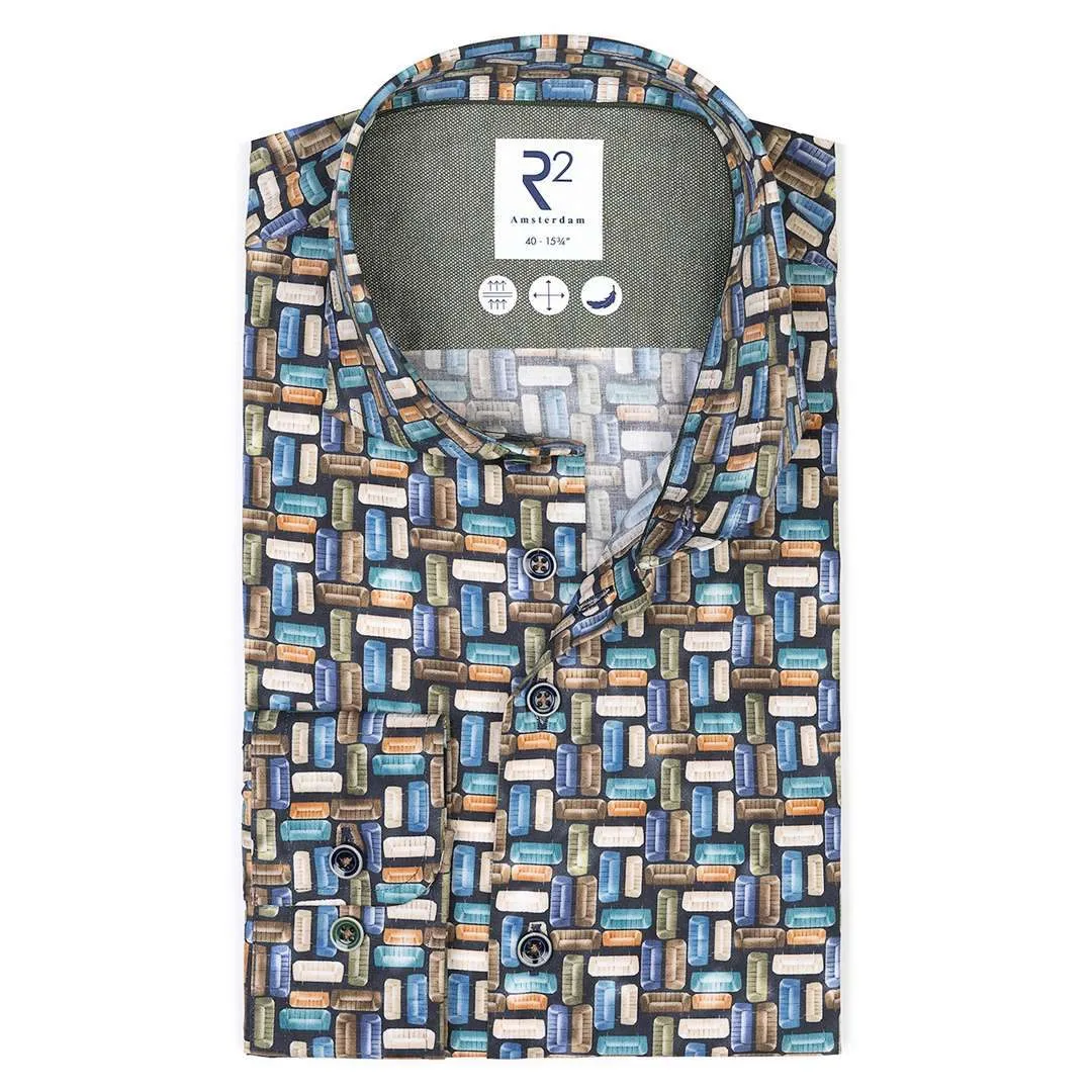 R2 Amsterdam Herren Hemd langarm Modern Fit bunt Print 126.WSP.045 073