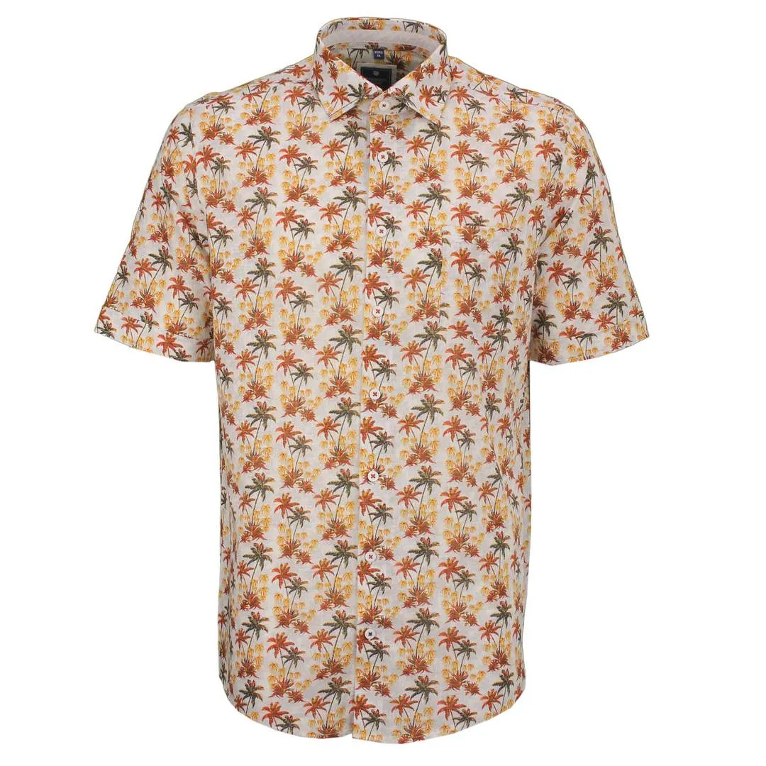 Redmond Herren Hemd kurzarm Comfort Fit rot orange Palmen Print 251435999 210