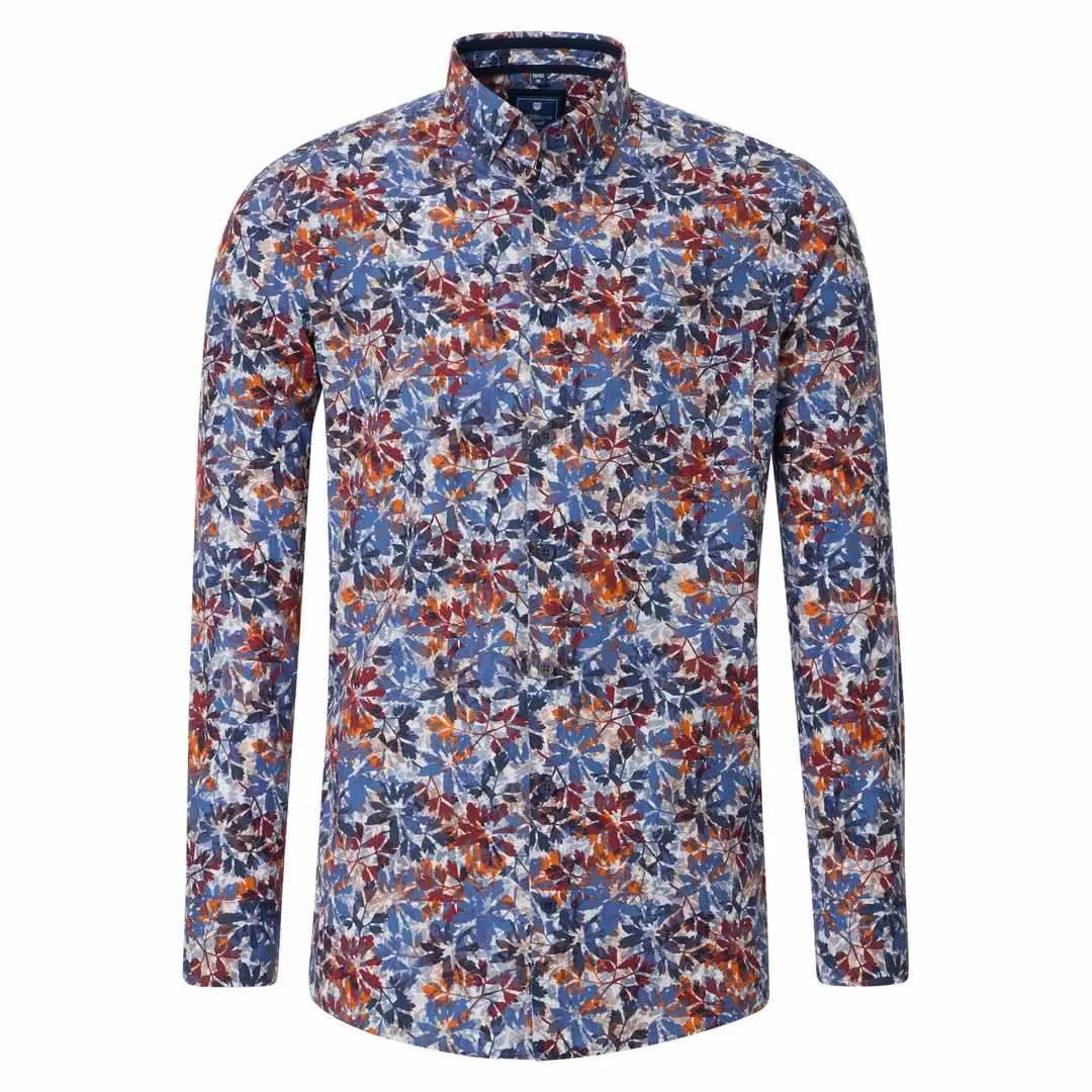 Redmond Herren Hemd langarm Comfort Fit blau rot floral 242440111 50