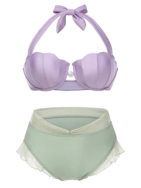 [Große Größen] Lavendel 1970er Meerjungfrau Hülse Halter Bikini Set