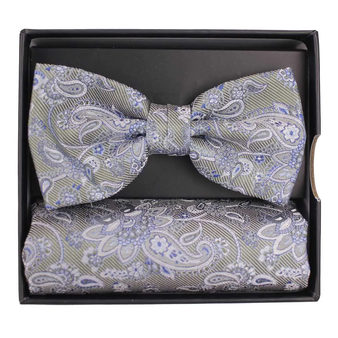 Seidenfalter Herren Fliege Schleife Einstecktuch Set grün blau Paisley ft312061 5100