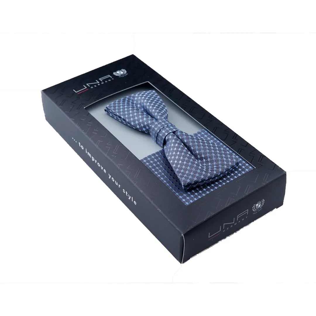 UNA Herren Fliege Schleife Einstecktuch Set Quattro blau gemustert 82821112