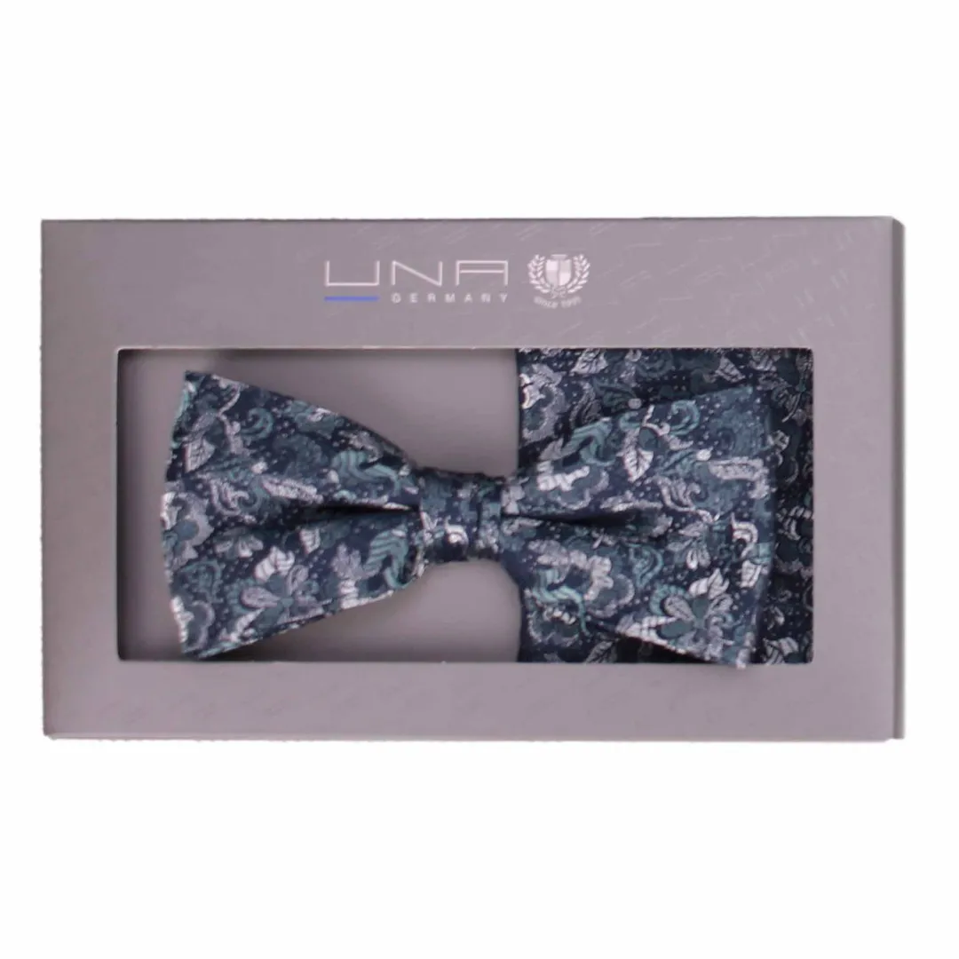 UNA Fliege Schleife Einstecktuch Set Emmi blau grün silber gemustert 82125731