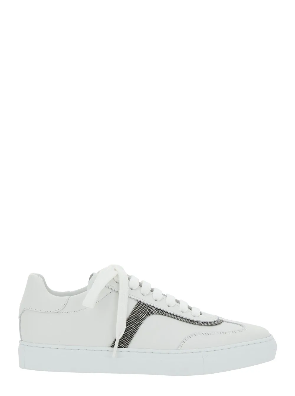 Weiße Sneakers mit Monili-Kettendetail aus Leder Damen