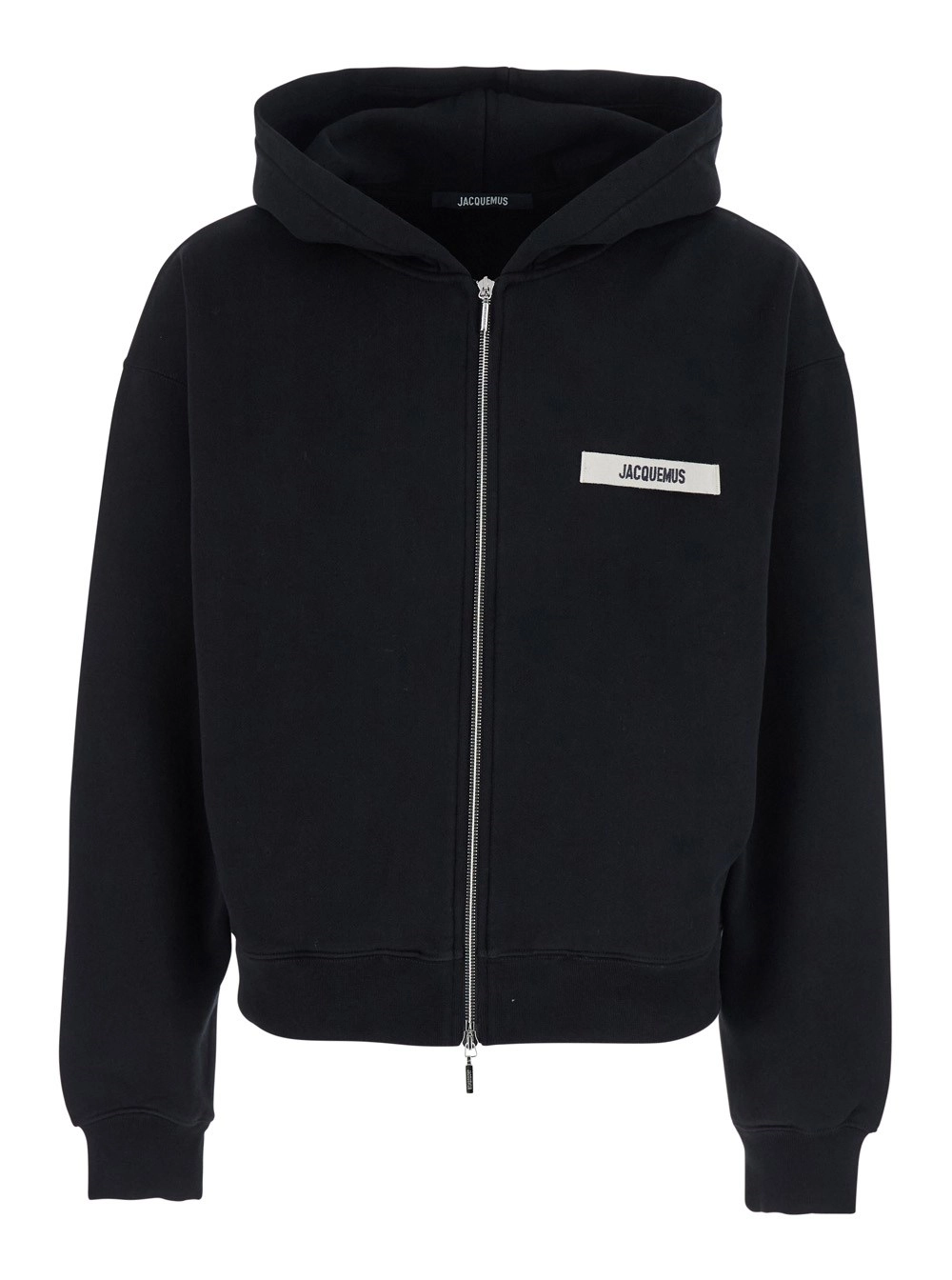 Schwarzes Sweatshirt "Le Sweatshirt Zip Gros Grain" mit fester Kapuze und Logoaufnäher vorne aus Baumwolle Herren