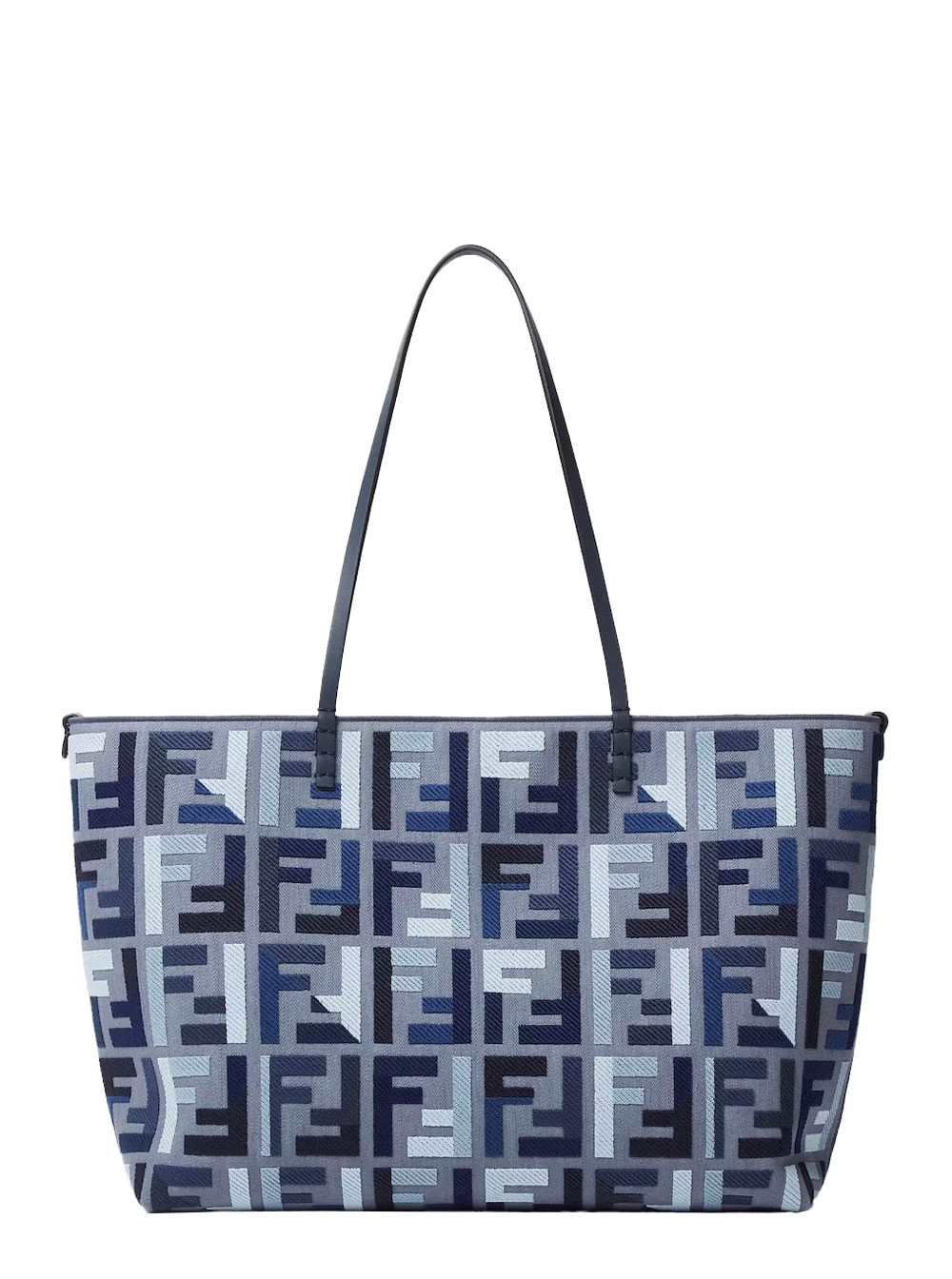 Blauer Shopper "Roll Large" mit All-Over-FF-Motiv und doppelten Griffen oben aus Baumwollmischung Damen