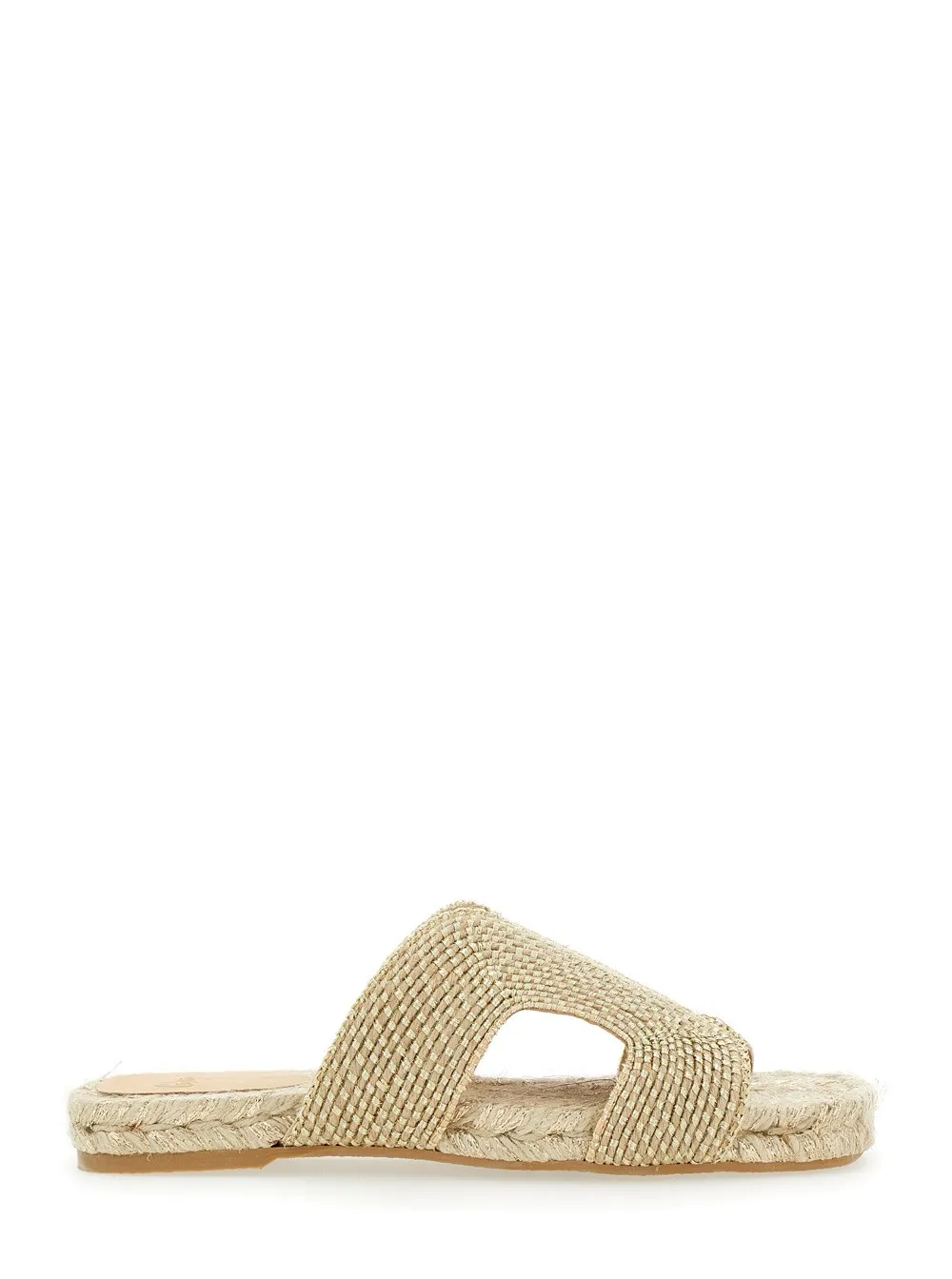 Beige Sandalen "Puri" mit offener Fußspitze und flacher Sohle aus Stoff Damen