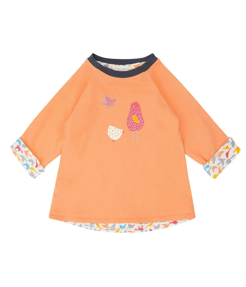 Wende-Langarmshirt, 2-in-1-Shirt mit Vögelchen-Print, koralle