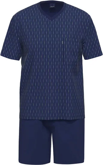 AMMANN Organic Cord Schlafanzug kurz V Hals dunkelblau