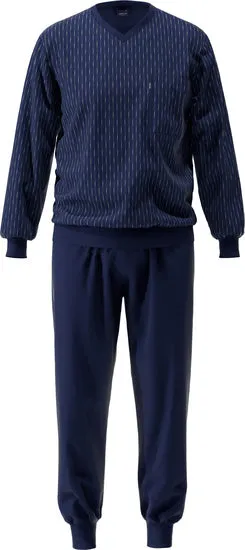 AMMANN Organic Cord Schlafanzug lang V Hals dunkelblau