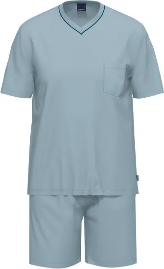 AMMANN Organic Pure Schlafanzug kurz V Hals ashley blue