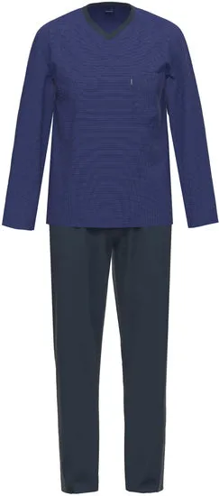 AMMANN Organic Qatar Schlafanzug lang V Hals dunkelblau