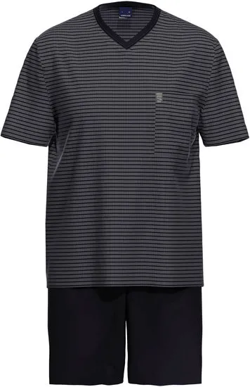 AMMANN Schlafanzug kurz, V-Ausschnitt, Brusttasche, anthrazit
