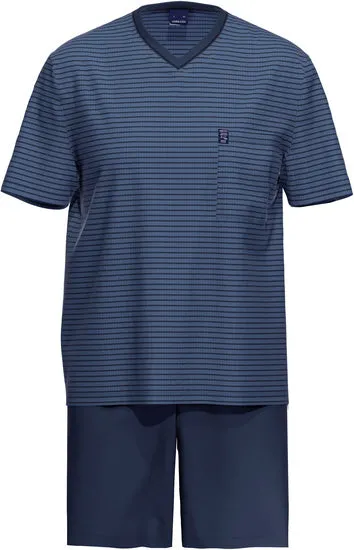 AMMANN Schlafanzug kurz, V-Ausschnitt, Brusttasche, blau