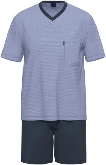 AMMANN Schlafanzug kurz, V-Ausschnitt, Brusttasche, dark saphir