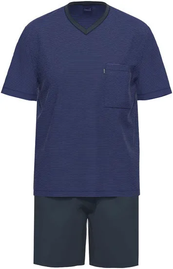 AMMANN Schlafanzug kurz, V-Ausschnitt, Brusttasche, dunkelblau