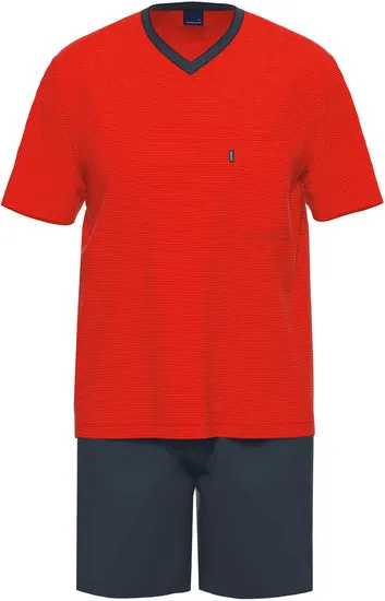 AMMANN Schlafanzug kurz, V-Ausschnitt, Brusttasche, rot