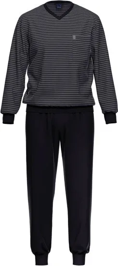 AMMANN Schlafanzug lang, V-Ausschnitt, Brusttasche, anthrazit
