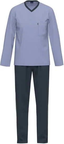 AMMANN Schlafanzug lang, V-Ausschnitt, Brusttasche, dark saphir