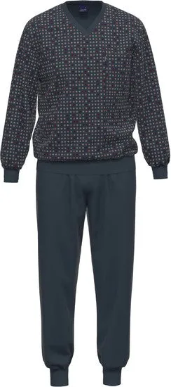 AMMANN Schlafanzug lang, V-Ausschnitt, Brusttasche, nightblue