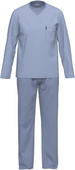 AMMANN Schlafanzug lang, V-Ausschnitt, Brusttasche, polo