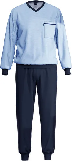 AMMANN Schlafanzug lang, V-Ausschnitt, Tasche, dunkelblau
