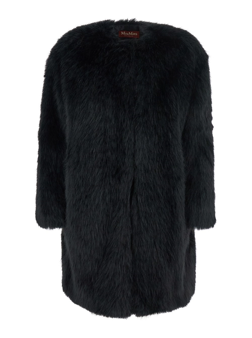 Schwarzer Pelzmantel "Eros" mit verdecktem Verschluss vorne aus Ökopelz Damen