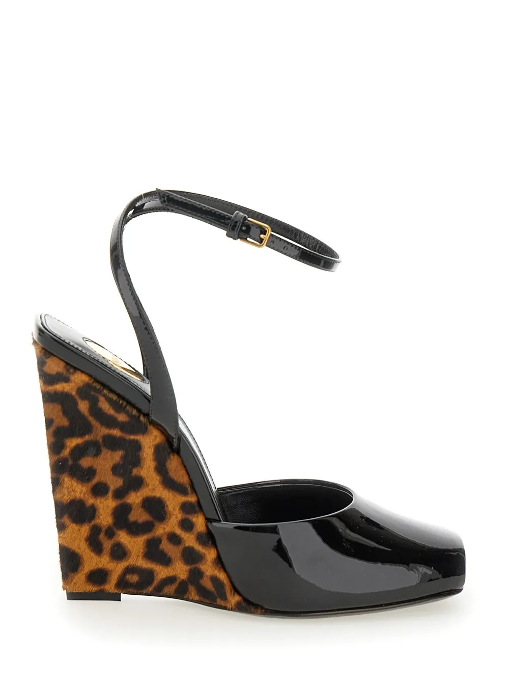 Wedges für Damen "Scandale" aus Lackleder in Schwarz mit Animalier-Druck