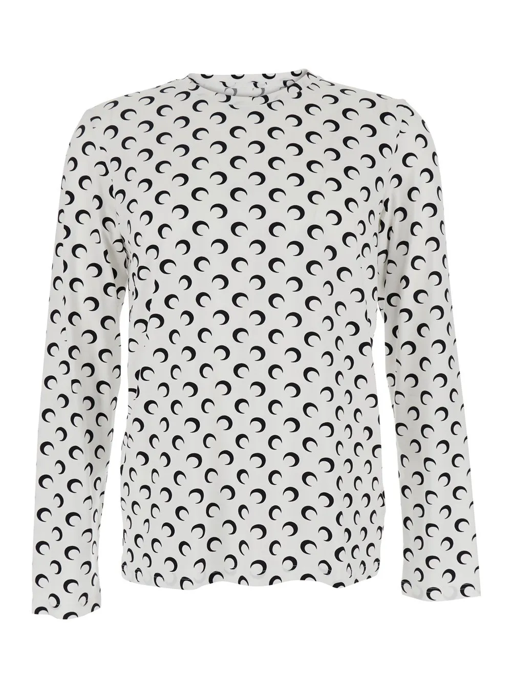 Weißes Top mit Rundhalsausschnitt und All-Over-Monddruck aus technischem Stoff Stretch Damen