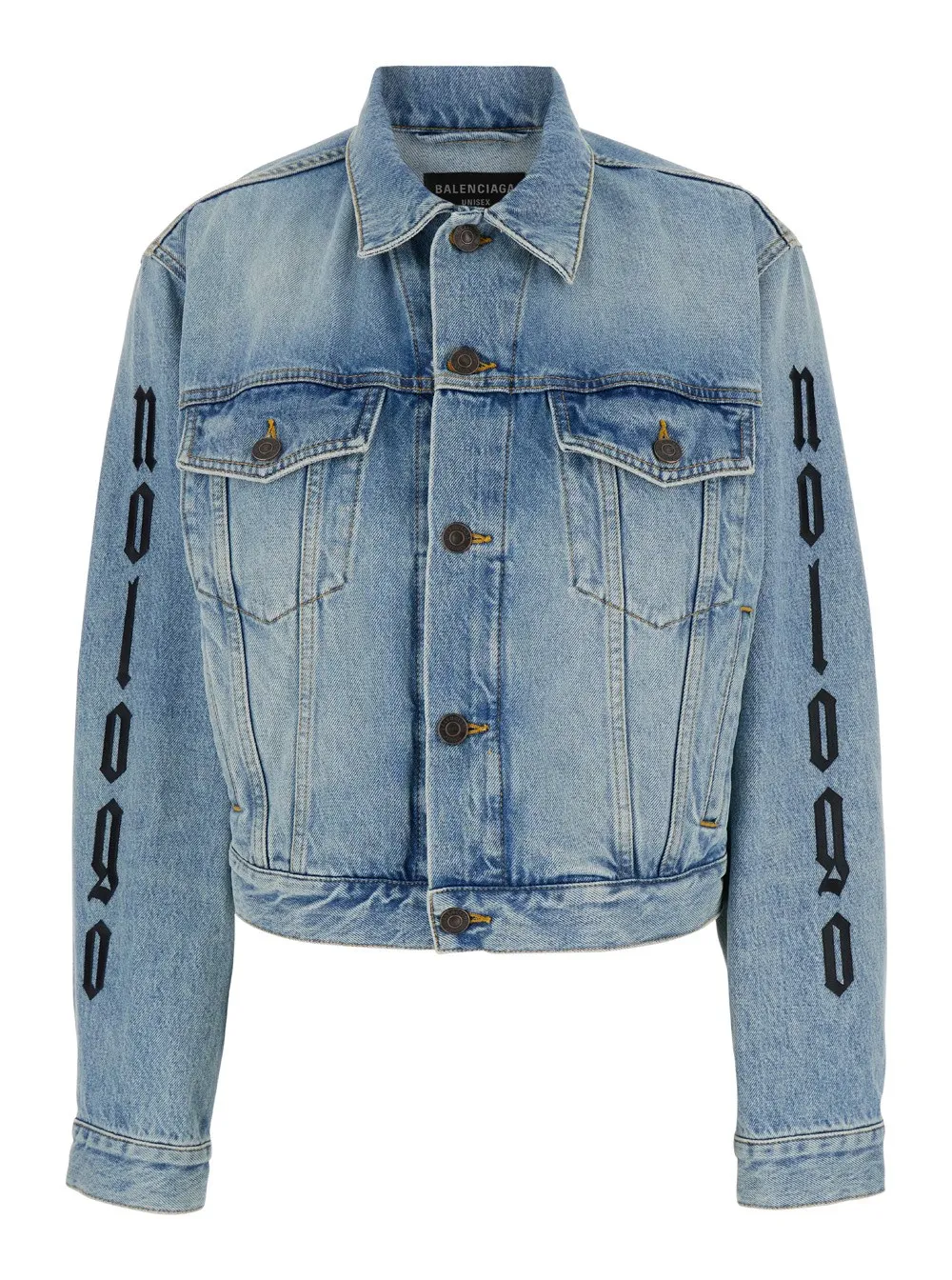 'No Logo' Hellblaue Jacke mit Artwork-Verzierung aus Denim Damen