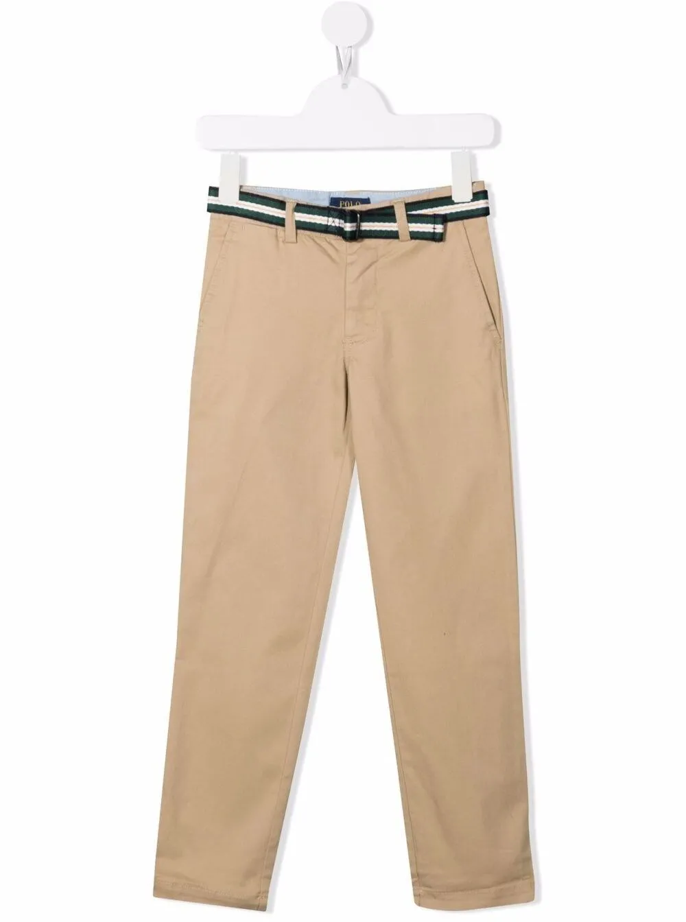 Beige Cotton Pants with Striped Belt