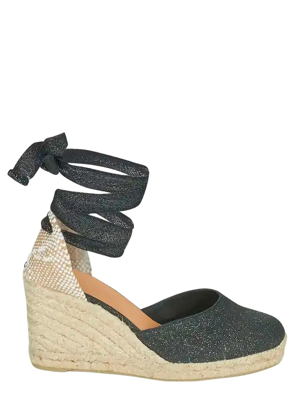 Espadrille-Sandalen für Damen aus Baumwolle in Grau mit Schnürung