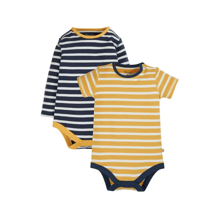 Frugi Billy Body 2er Pack, Indigo/Bumblebee Stripe