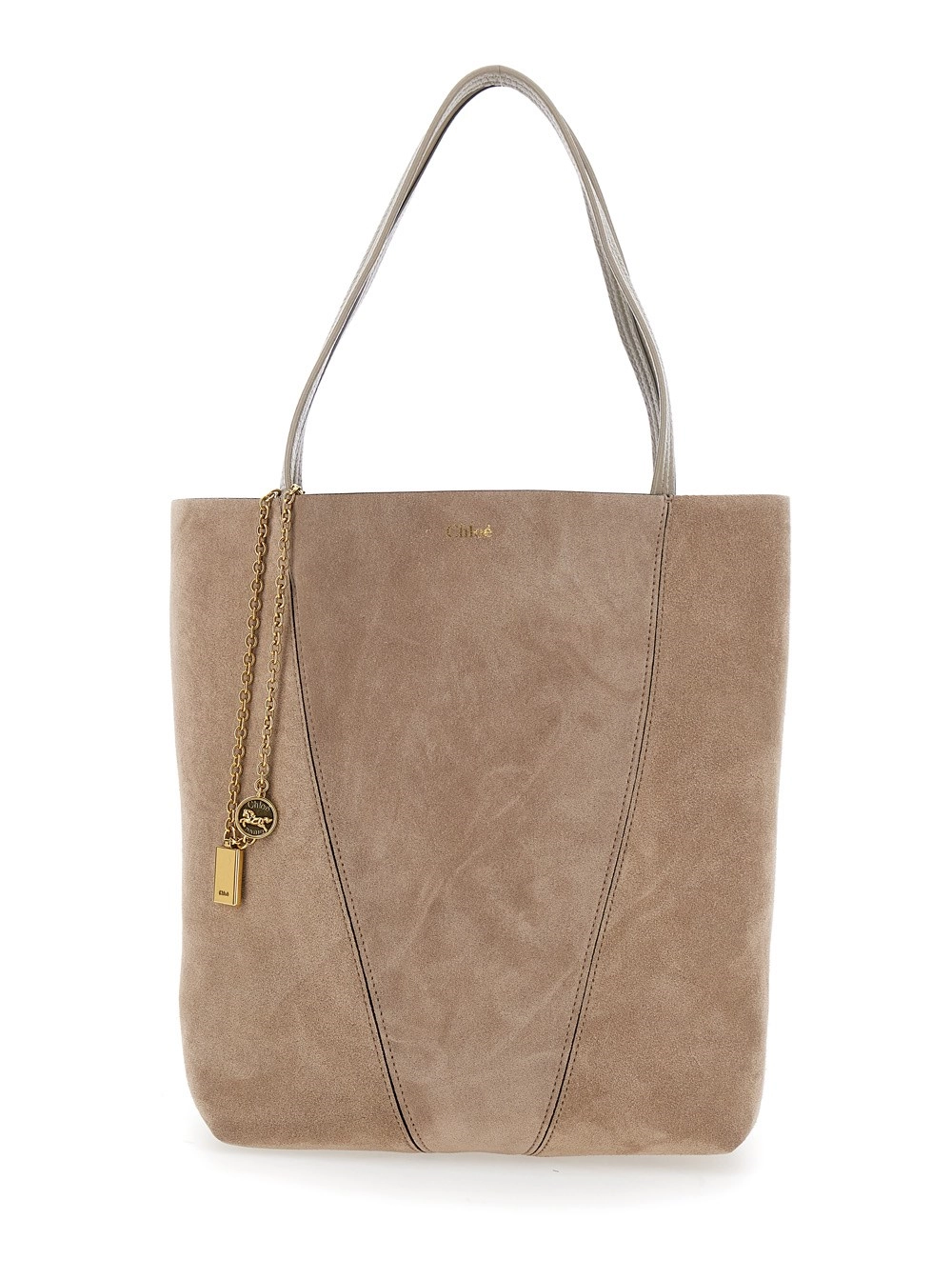 Graue Umhängetasche "Spin" mit Kettenglied-Detail und Logo-Anhänger aus Wildleder Damen