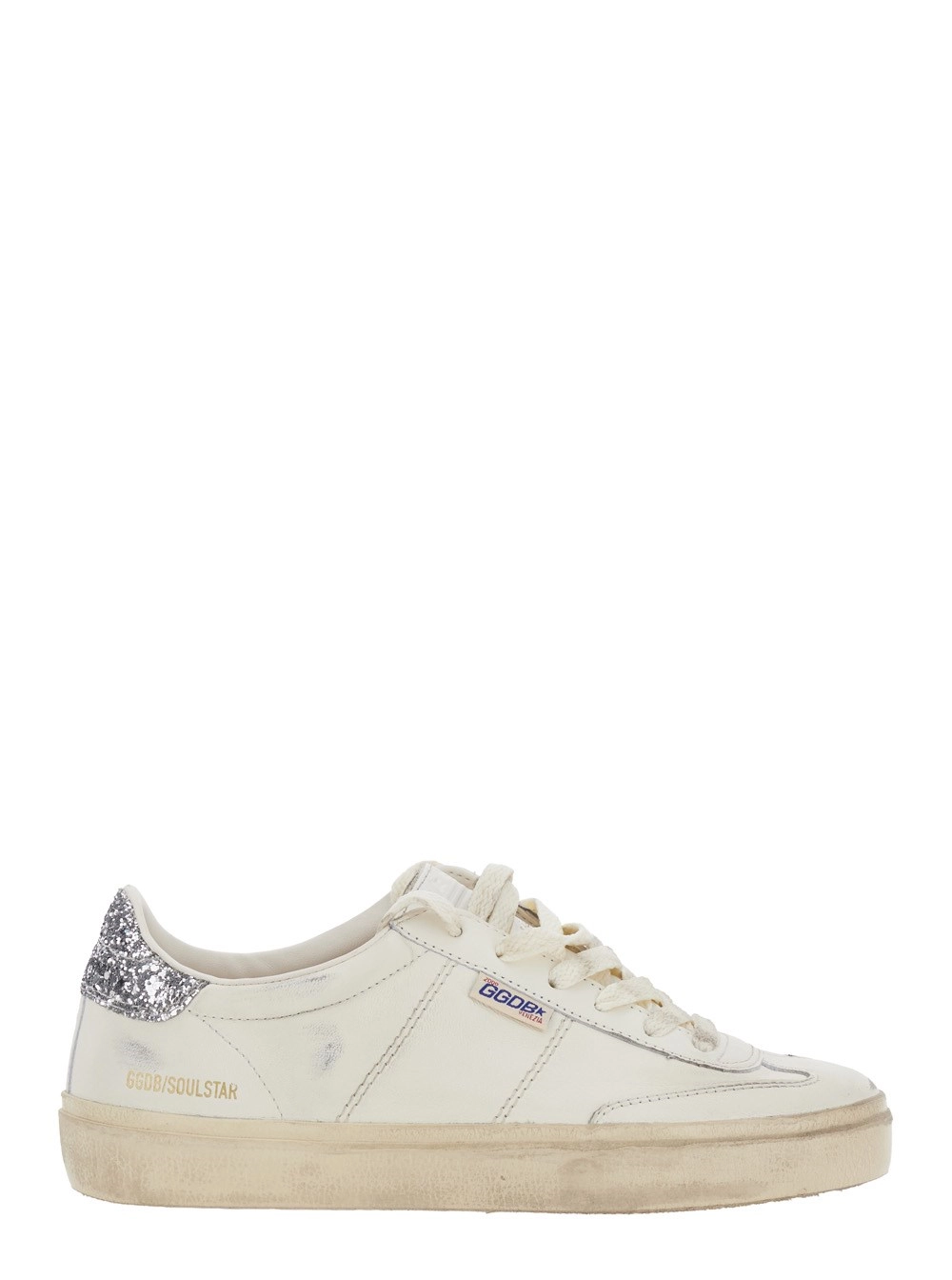 Weiße Low-Top-Sneakers "Soul-Star" mit Glitzerabsatz und Logoschriftzug aus Leder Damen