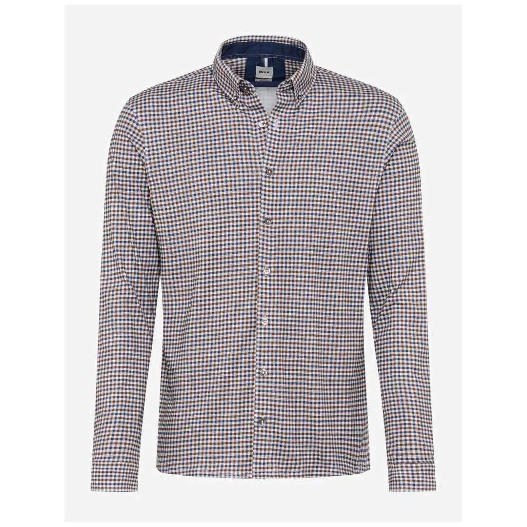Brax Herren Hemd langarm Modern Fit Style Daniel braun blau kariert 474018 74415700 52 nougat