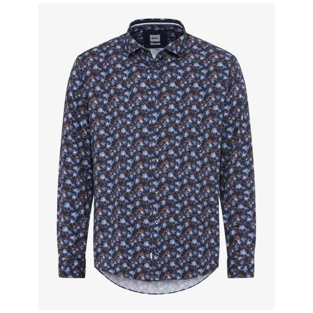 Brax Herren Hemd langarm Style Harold P blau gemustert 473248 74424000 23 navy