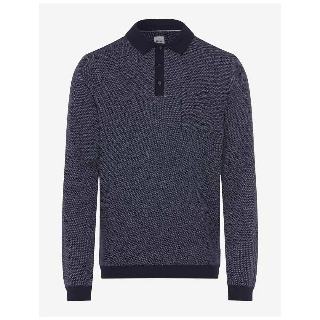 Brax Herren Polo Langarmshirt Style Paros blau 214217 70434500 13 deep blue