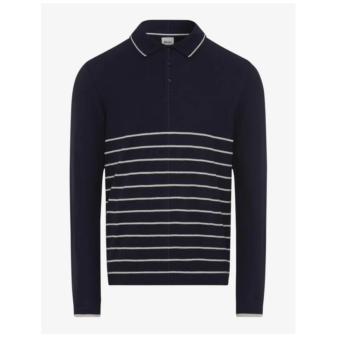 Brax Herren Polo Langarmshirt Style Paros blau weiß gestreift 274948 70434400 23 navy