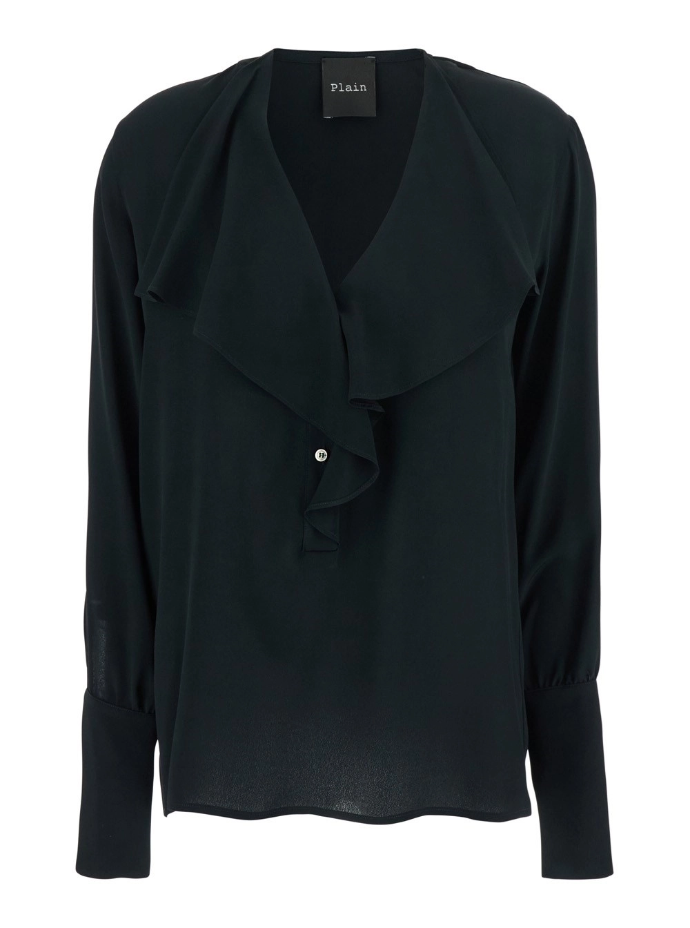 Schwarzes Hemd mit Volant aus leichtem Stoff Damen