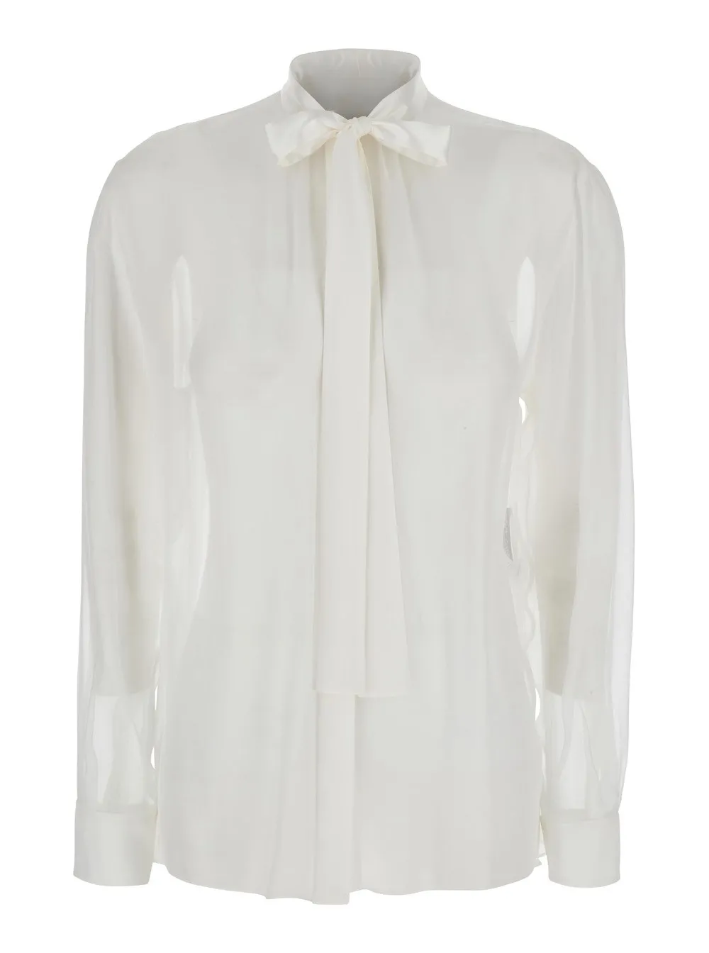 Weißes Hemd mit Schleifenkragen aus Leder Damen