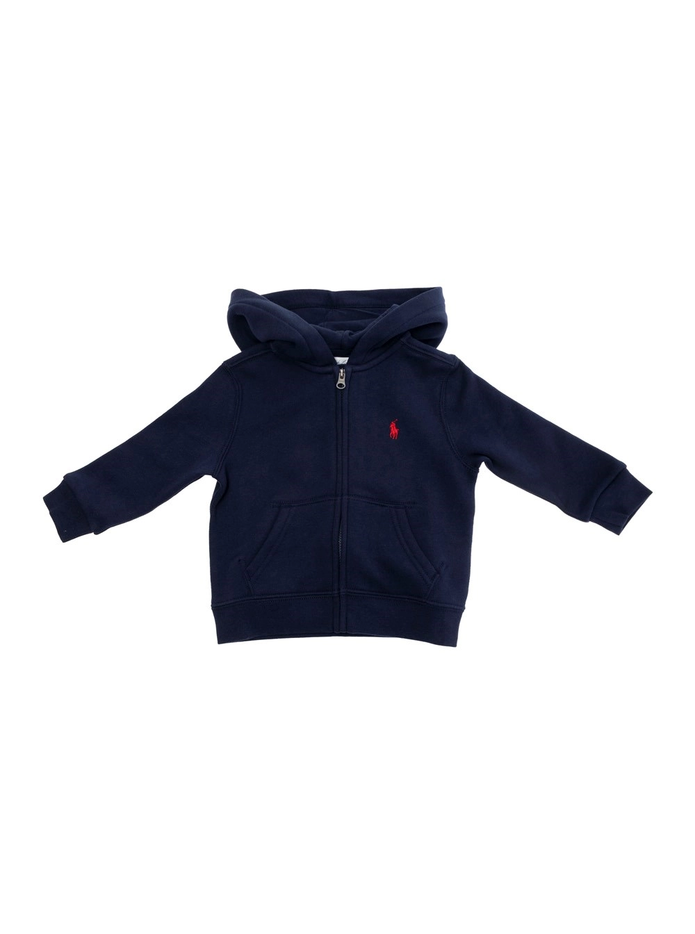 Blaues Sweatshirt mit fester Kapuze und Pony-Stickerei vorne aus Baumwollmischung Baby