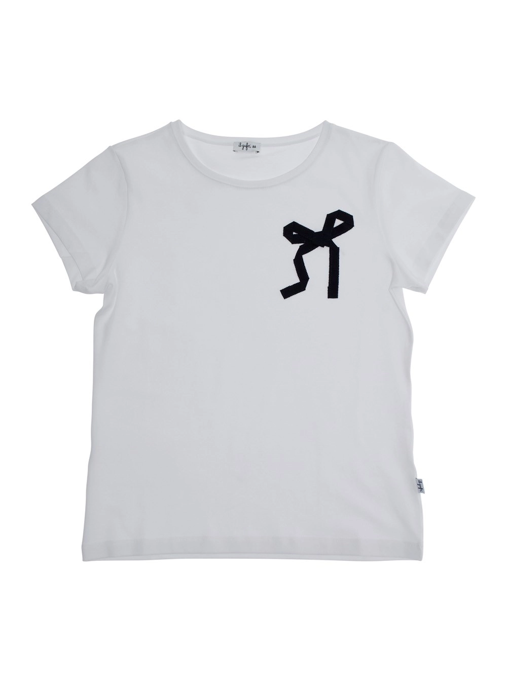 Weißes T-Shirt mit Rundhalsausschnitt und Schleifendetail auf der Vorderseite aus Baumwolle Mädchen